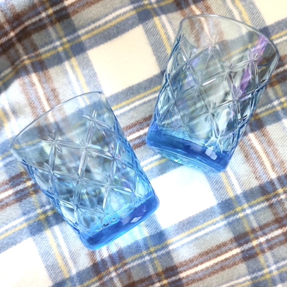 Discontinued RARE Ikea Blue Diamond Pattern Glass Tumblers